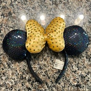 Disney Parks Black and Gold Minnie Ears with Rhinestones